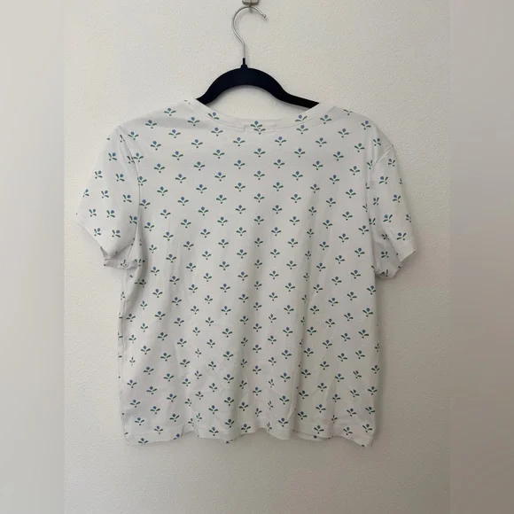 Lake | Pima Crew Wide Leg Pajama Set in Serene Blue Multi Blossom Large - Picture 5 of 10